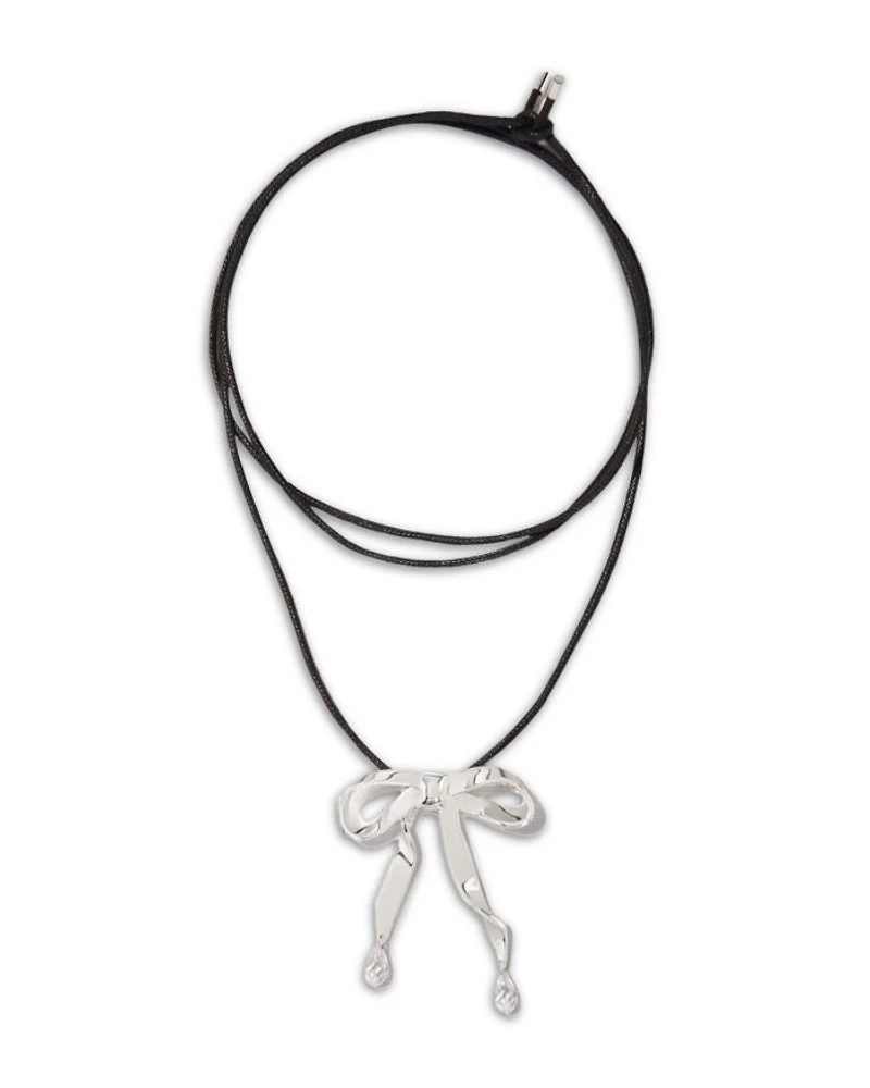 Polished Silver Bow & Crystal Long Cord Pendant Necklace, 44.1"