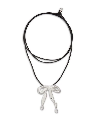 Polished Silver Bow & Crystal Long Cord Pendant Necklace, 44.1"