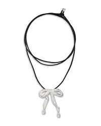 Polished Silver Bow & Crystal Long Cord Pendant Necklace, 44.1"