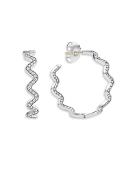 Lagos Sterling Silver Caviar Spark Diamond Wavy Medium Hoop Earrings