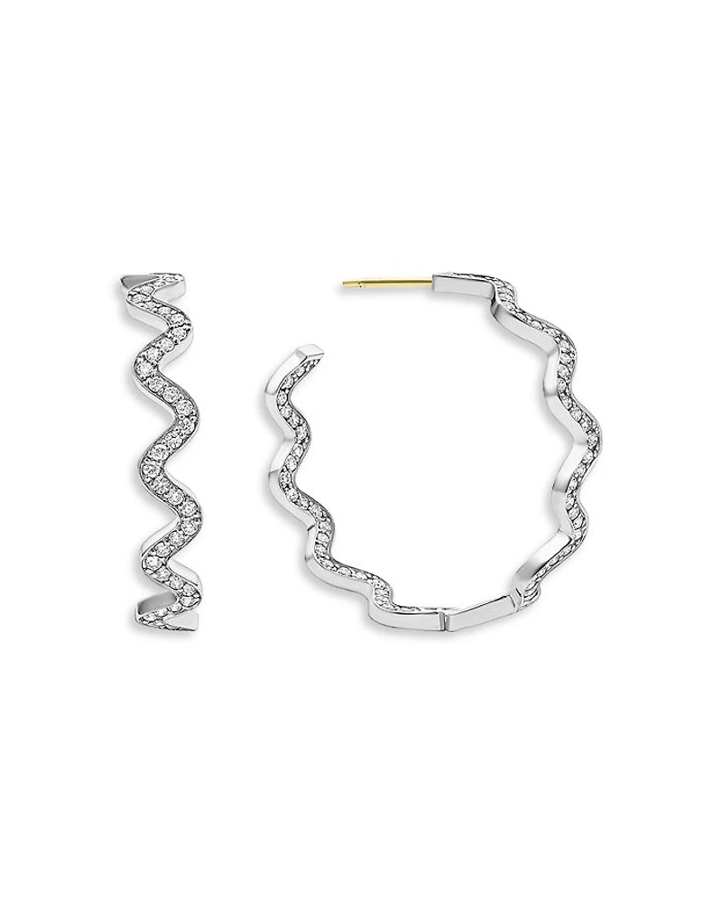 LAGOS Sterling Silver Caviar Spark Diamond Wavy Medium Hoop Earrings