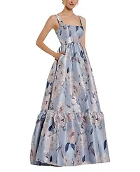 Mac Duggal Brocade Scoop Neck Sleeveless Floral Gown