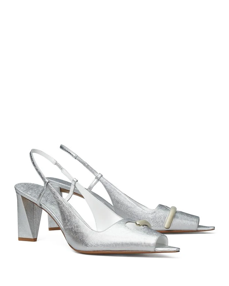 Women's Pierced Peep Toe Slingback Pumps