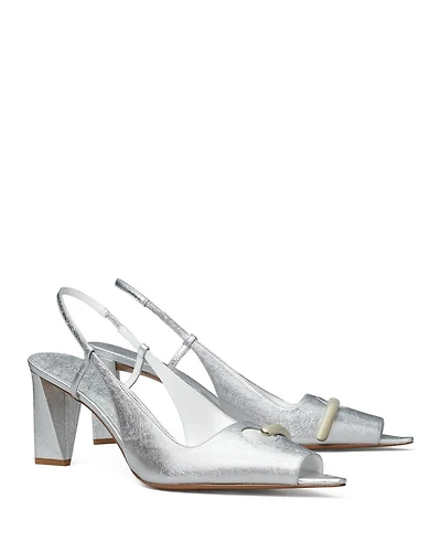 Women's Pierced Peep Toe Slingback Pumps