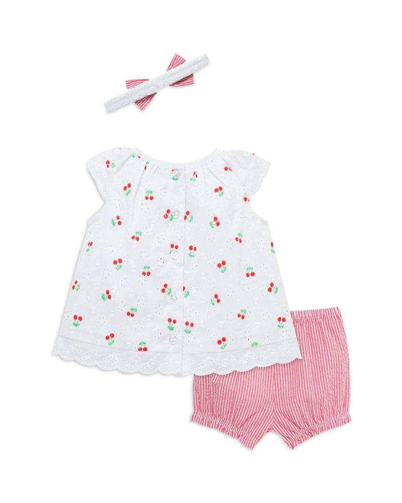 Little Me Girls' Cherry Eyelet Top, Shorts & Headband Set - Baby