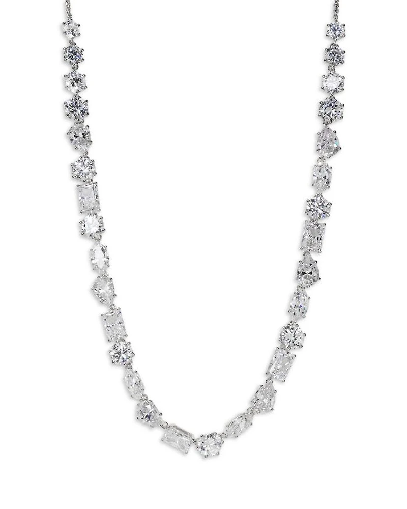 BTRX Mixed Cubic Zirconia Collar Necklace in Rhodium Plated, 16"-18"