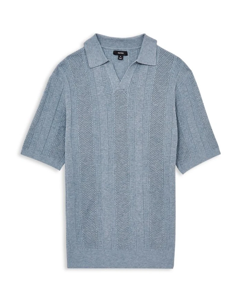 Kansas Open Collar Stripe Textured Knitted Polo Shirt