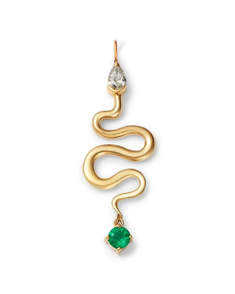 14K Yellow Gold Emerald & Diamond Snake Charm