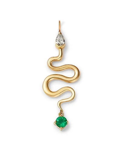 14K Yellow Gold Emerald & Diamond Snake Charm