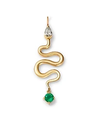 14K Yellow Gold Emerald & Diamond Snake Charm
