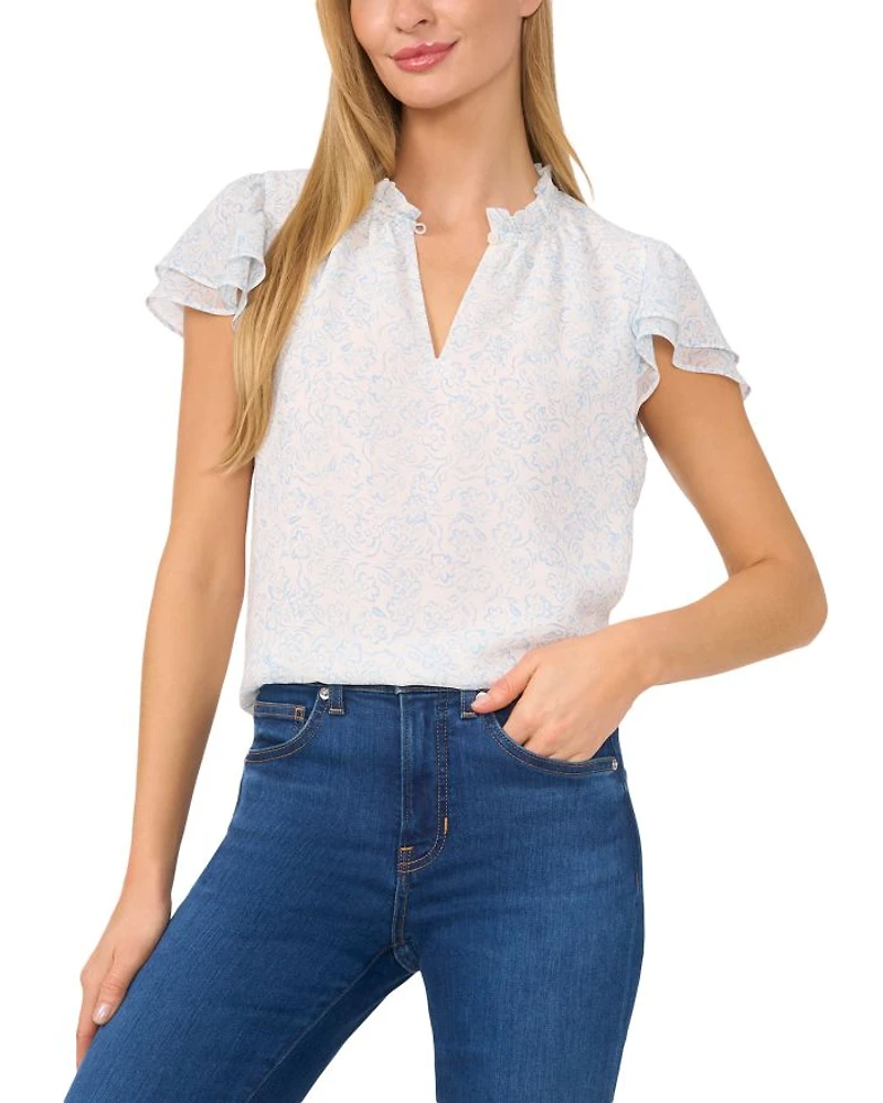 Flutter Sleeve Split Neck Top