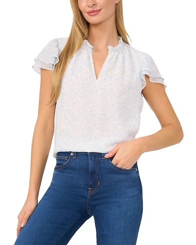 Flutter Sleeve Split Neck Top