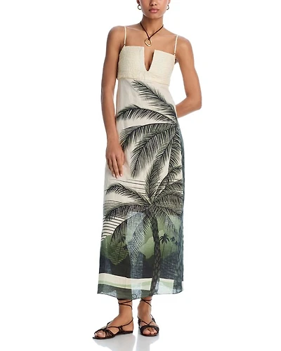 Linen Palm Midi Dress