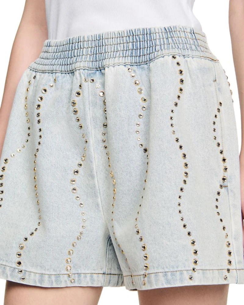Beaded Rhinestone Denim Shorts