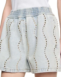 Beaded Rhinestone Denim Shorts