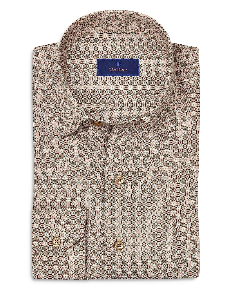 David Donahue Regular Fit Geometric Print Sport Shirt