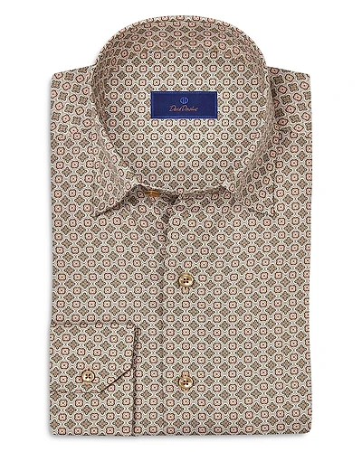 David Donahue Regular Fit Geometric Print Sport Shirt