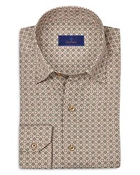 David Donahue Regular Fit Geometric Print Sport Shirt