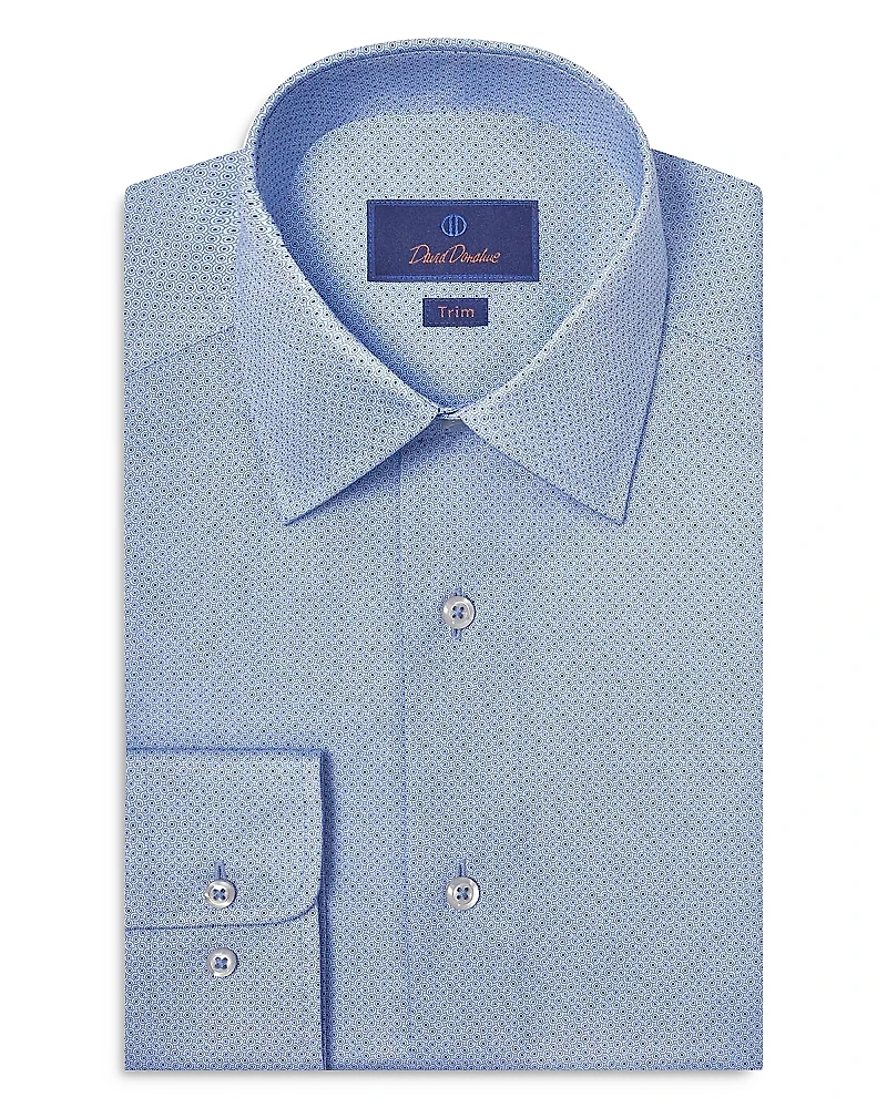 David Donahue Trim Fit Twill Geometric Dot Print Dress Shirt