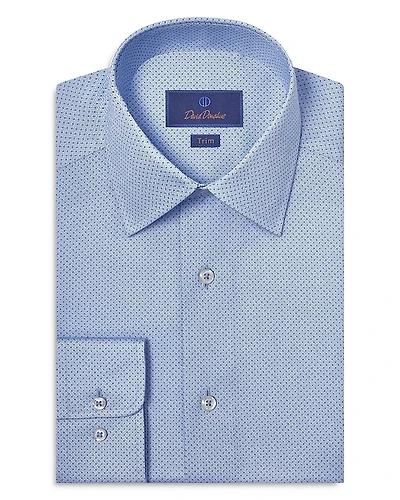 David Donahue Trim Fit Twill Geometric Dot Print Dress Shirt