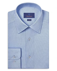 David Donahue Trim Fit Twill Geometric Dot Print Dress Shirt