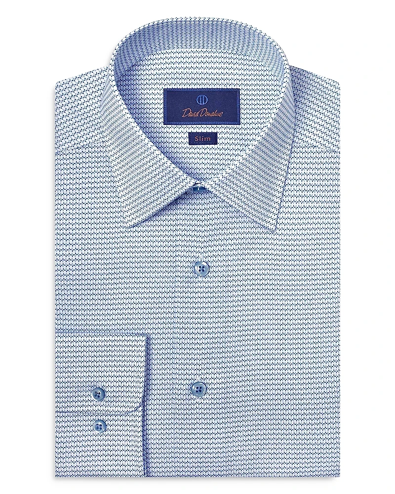 David Donahue Slim Fit Twill Micro Geometric Print Dress Shirt