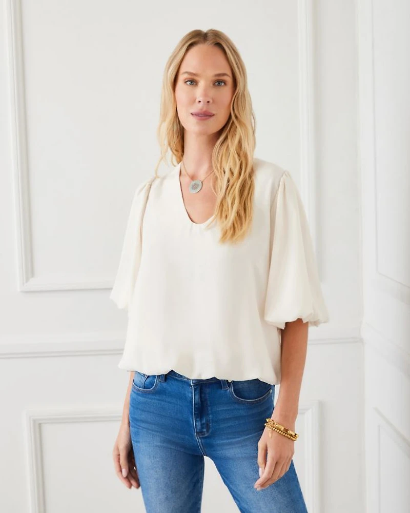 Crepe Puff Sleeve Blouse