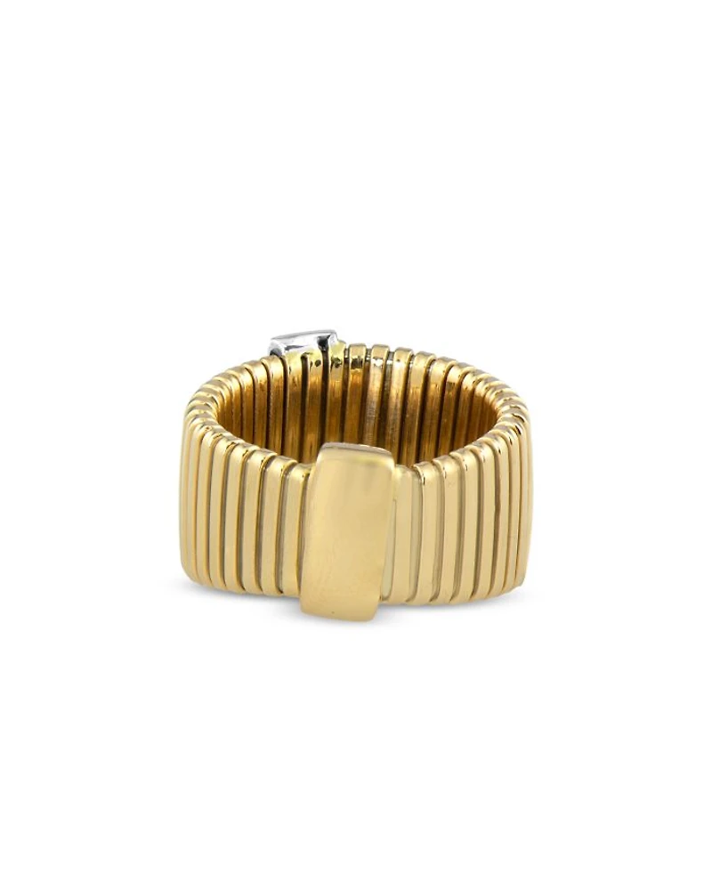 18K Yellow Gold Via Mercanti Tubogas Diamond Pavé Wide Band Ring