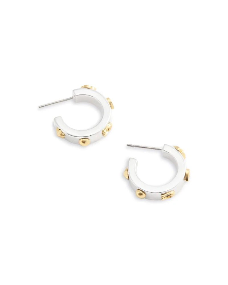 Signature Tea Rose Huggie Hoop Earrings in Two Tone
