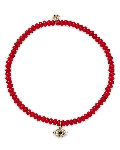 Sydney Evan 14K Yellow Gold Tiny Bezel Evil Eye Charm Bracelet