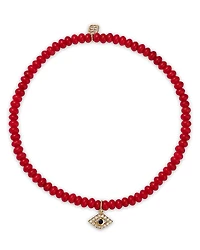 Sydney Evan 14K Yellow Gold Tiny Bezel Evil Eye Charm Bracelet