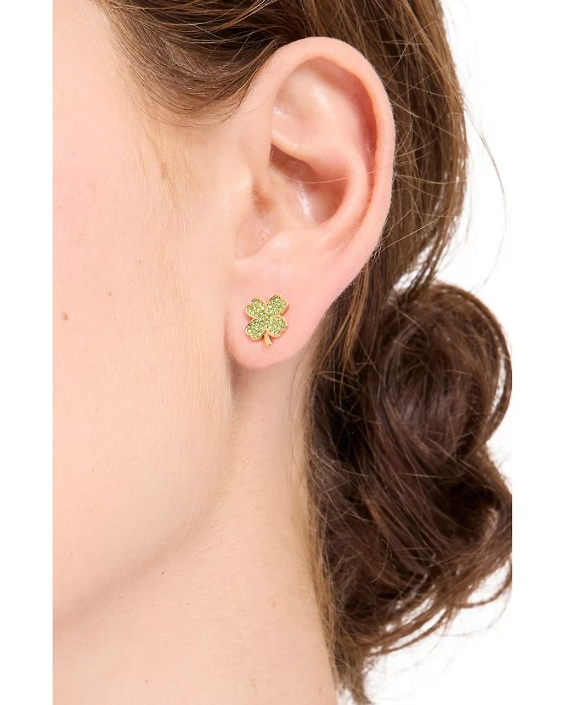 Pavé Clover Stud Earrings Gold Tone