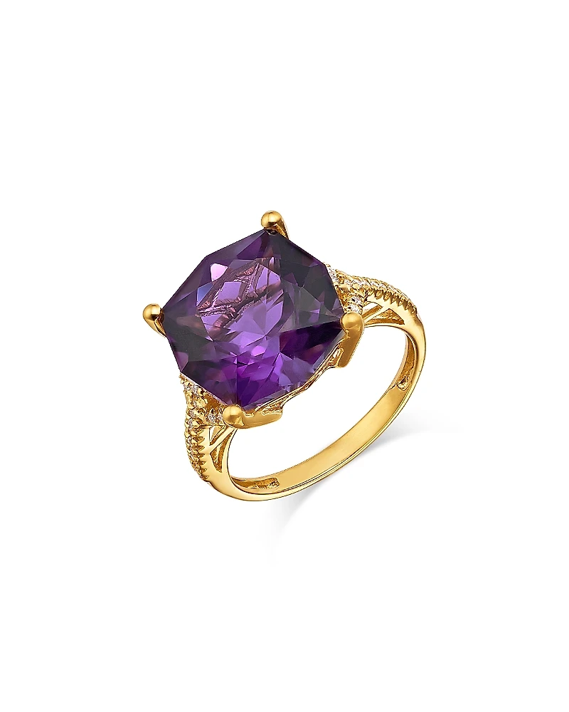 Bloomingdale's Fine Collection Cushion Shape Amethyst & Diamond Ring