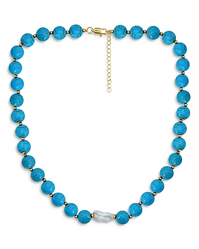 Aqua Beads & Cultured Freshwater Pearl Necklace, 16