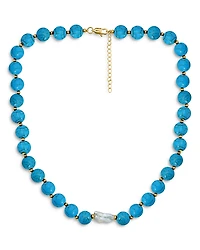 Aqua Beads & Cultured Freshwater Pearl Necklace, 16