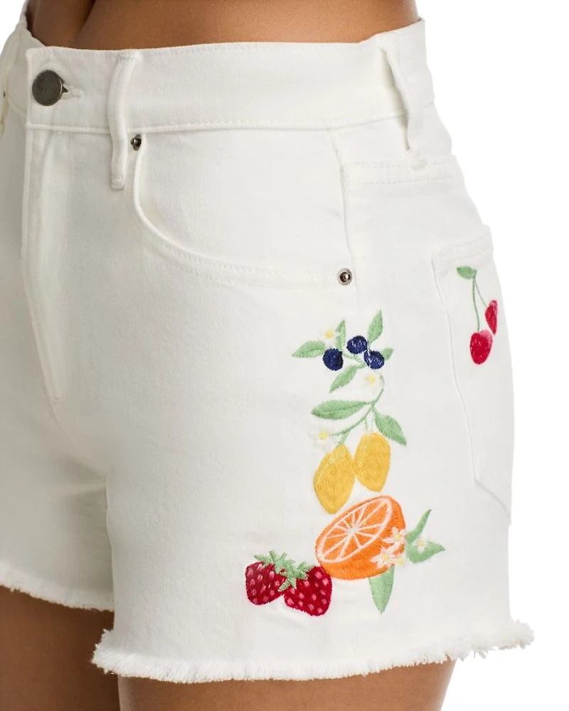 Fruit Embroidered Denim Shorts - Exclusive