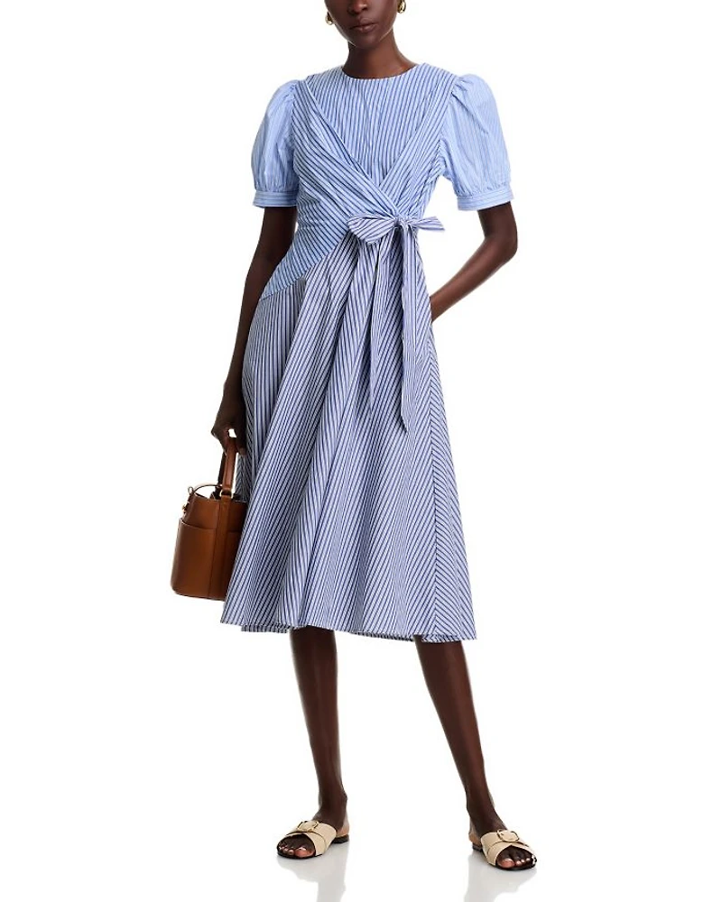 Striped Side Tie Short Sleeve Dress