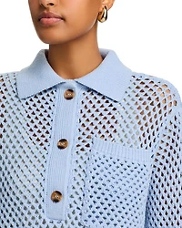 Open Stitch Crochet Polo Sweater - Exclusive
