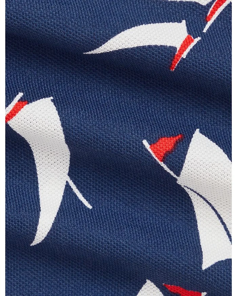 Boys' Sailboat Print Cotton Mesh Polo Shortall - Baby