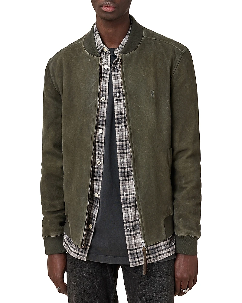 Allsaints Buckley Regular Fit Waxed Goat Suede Bomber Jacket