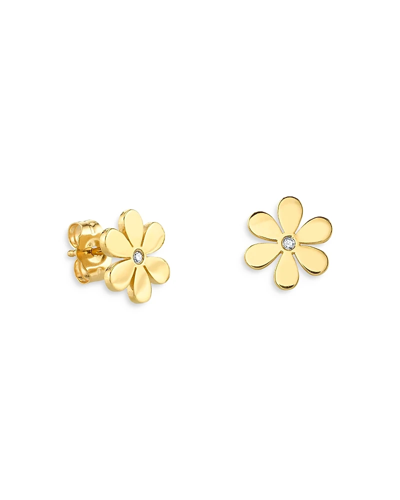 Sydney Evan 14K Yellow Gold Diamond Daisy Stud Earrings