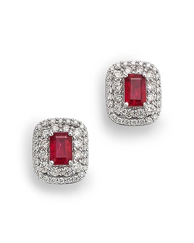 Bloomingdale's Fine Collection Ruby & Diamond Double Halo Statement Stud Earrings