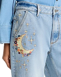 Barbara X Hallucination High Rise Cropped Wide Leg Jeans Light Wash