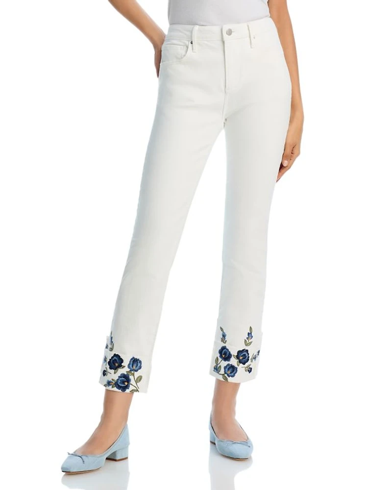 Colette X Blue Bouquet High Rise Cropped Skinny Jeans Cream