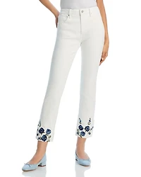 Colette X Blue Bouquet High Rise Cropped Skinny Jeans Cream