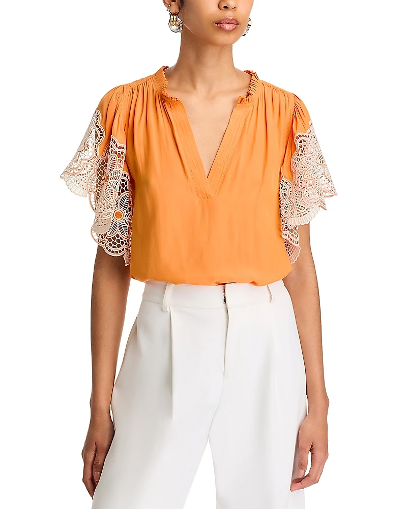 Ramy Brook Esti Lace Trim Top