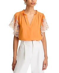 Ramy Brook Esti Lace Trim Top