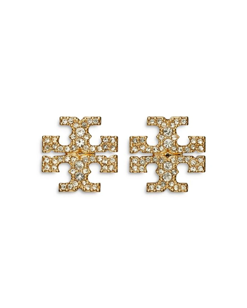 Kira Pavé Double T Stud Earrings Gold Tone