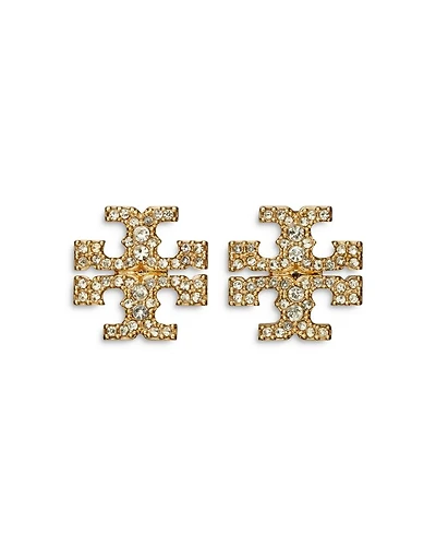 Kira Pavé Double T Stud Earrings Gold Tone