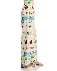 Border Print Mixed Wide Leg Pants - Exclusive